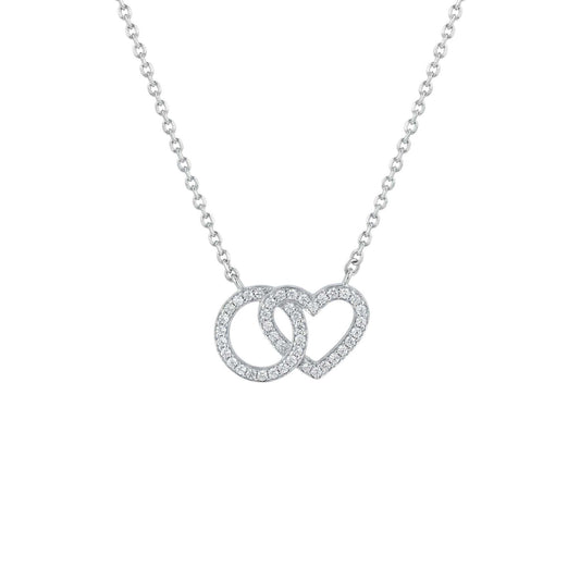 Eternal Round & Heart Diamond Necklace in 18KT gold with round and heart-shaped diamonds on delicate chain