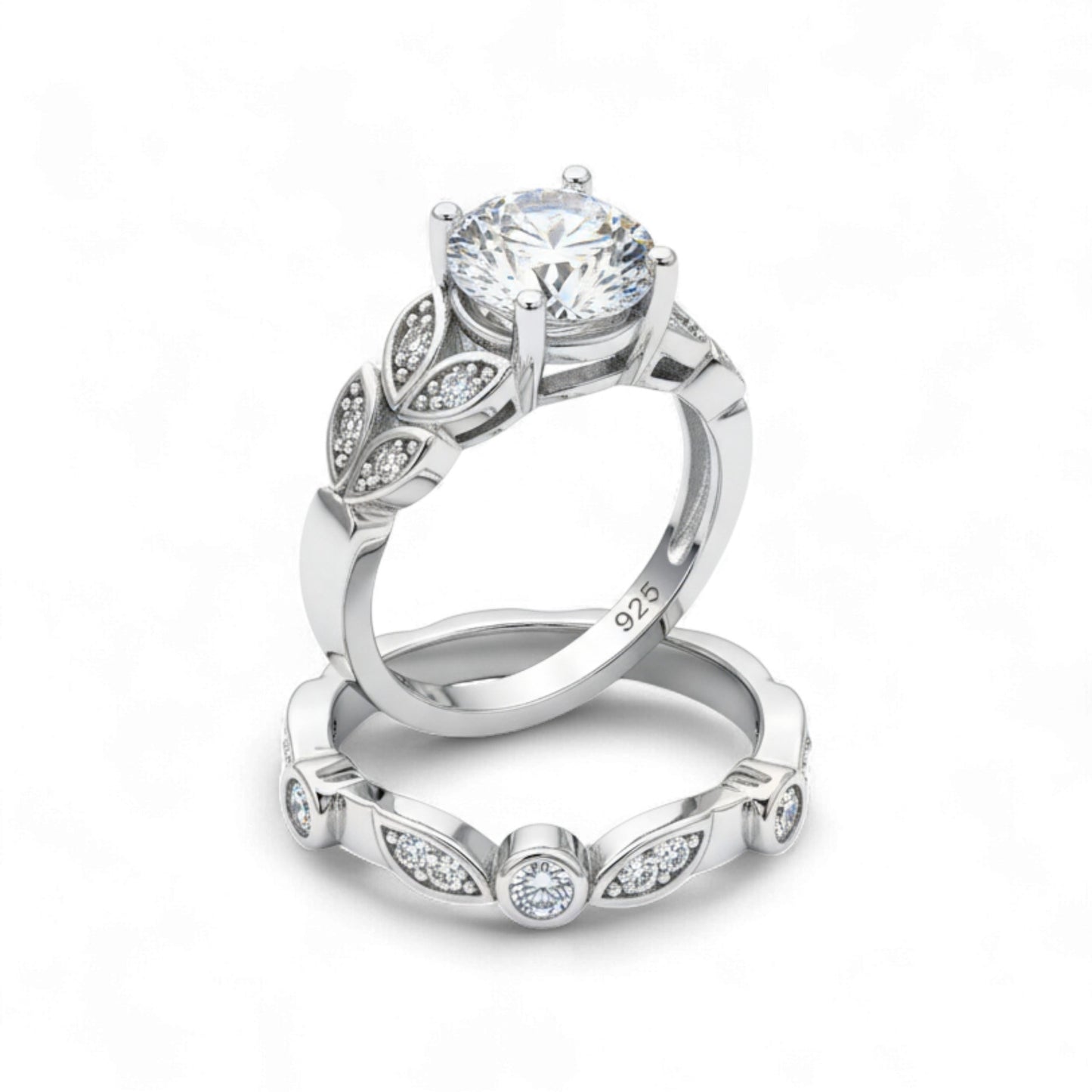 Floral Vintage Round Cut CZ Bride Set in 925 Sterling Silver