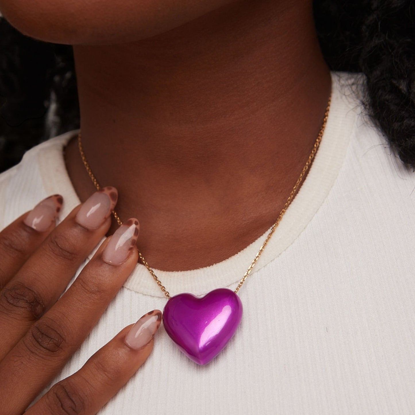 Heart Enamel Necklace in 18KT Gold