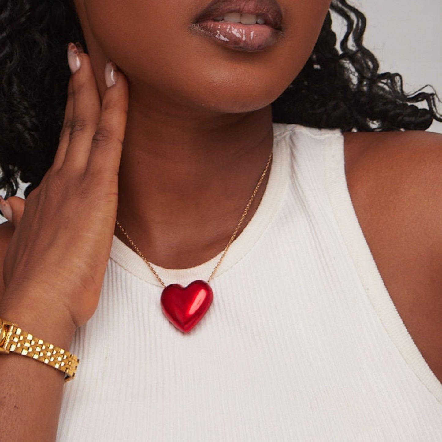 Heart Enamel Necklace in 18KT Gold