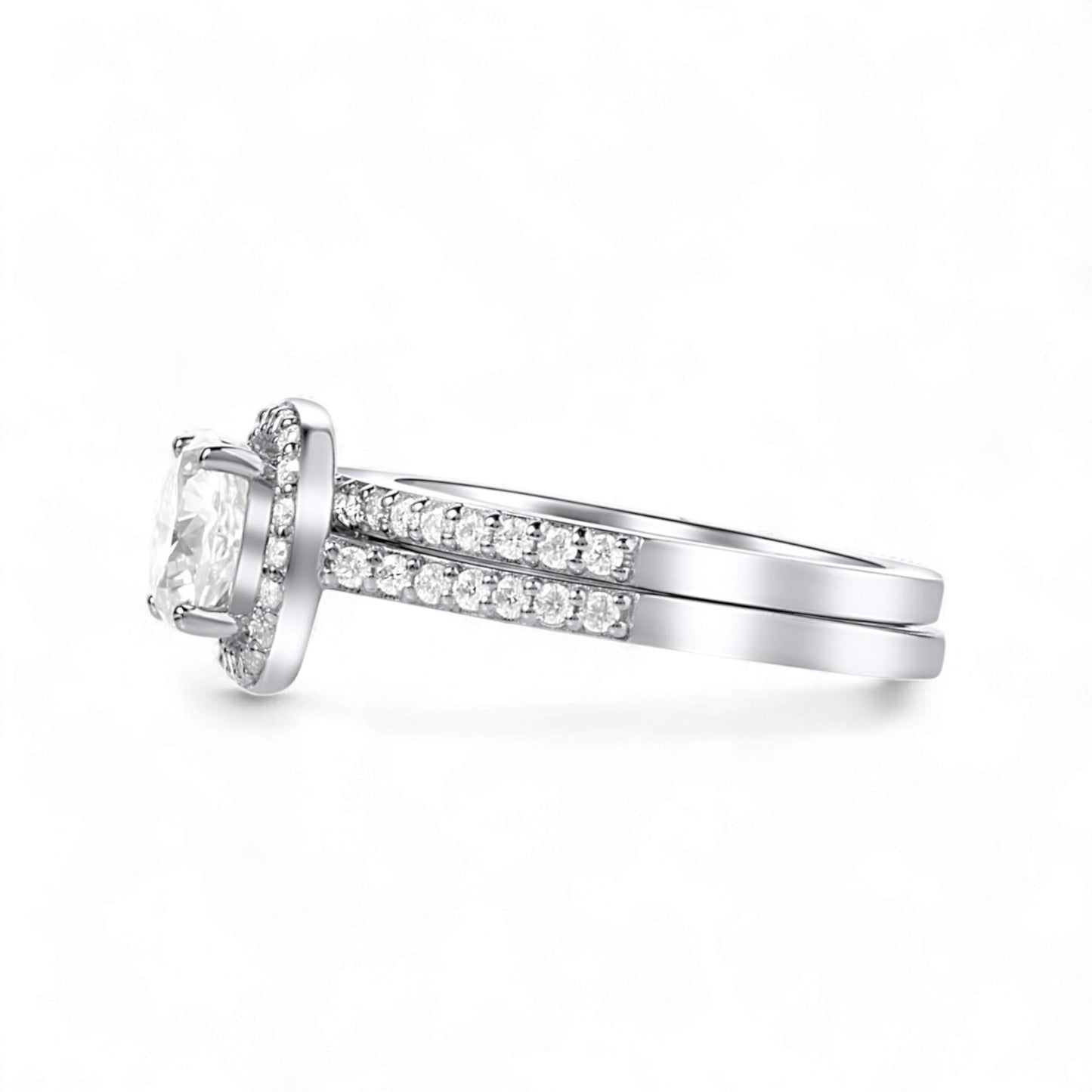 Classic Cushion Cut Moissanite Bride set in 925 Sterling Silver