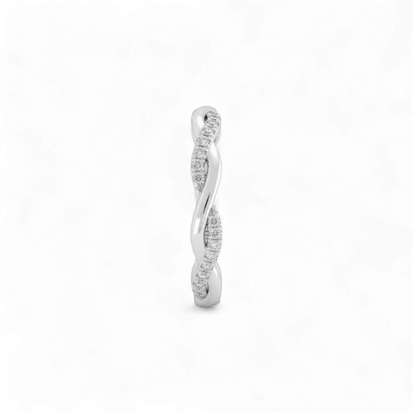 Silver earring with a wavy design on a white background