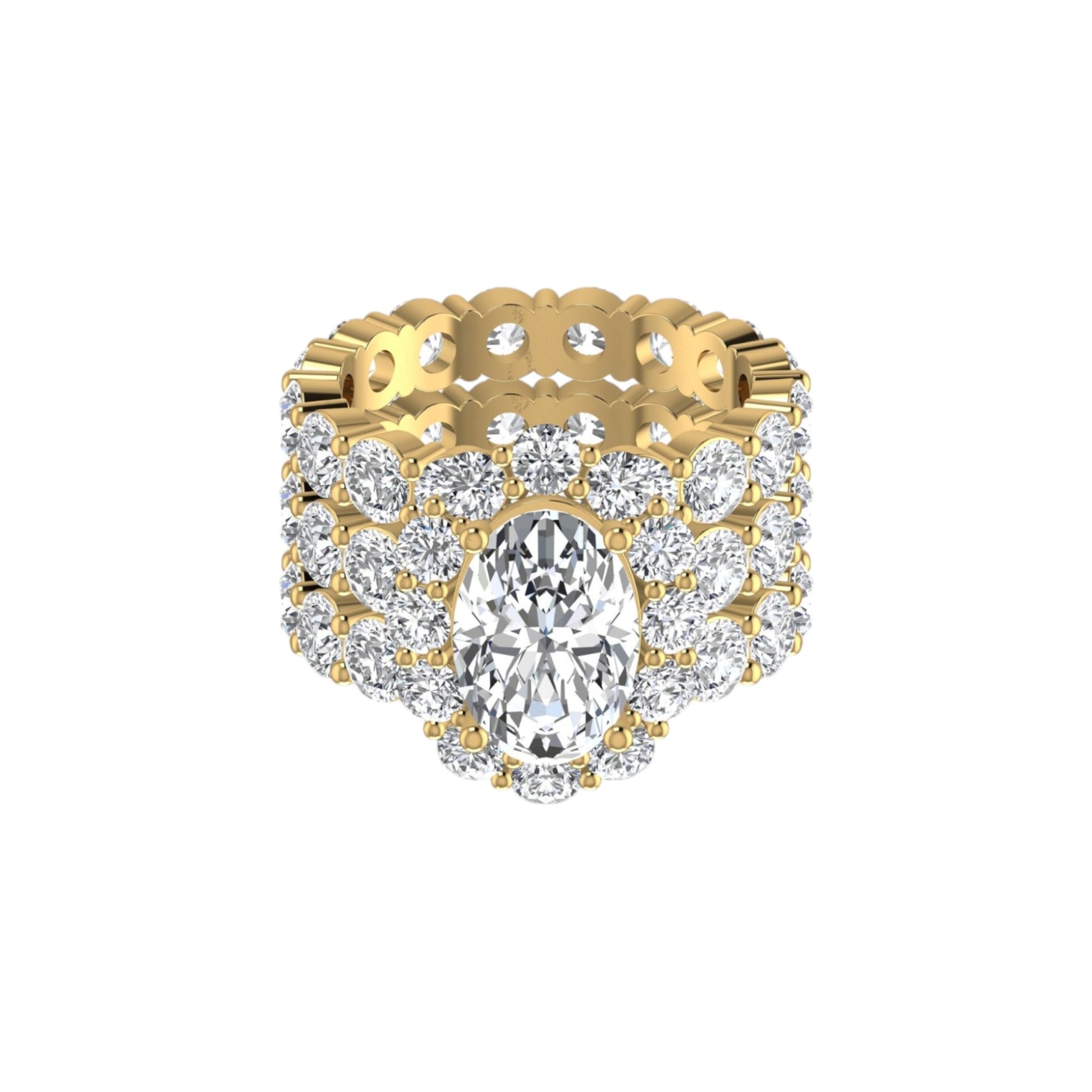 Gold and diamond ring on a white background