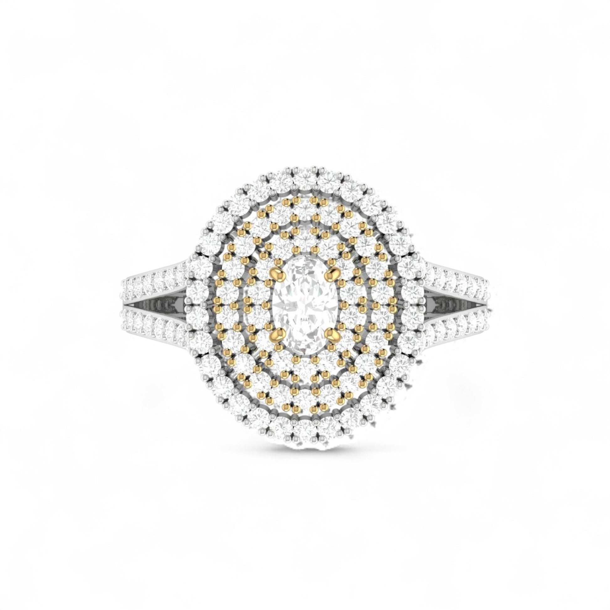 Diamond ring with two-tone design on a white background