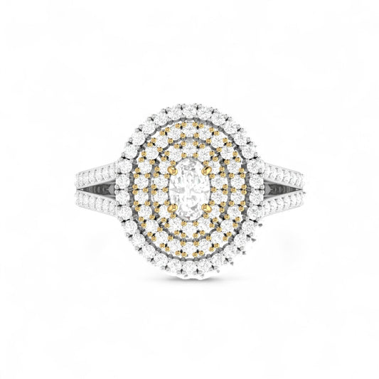 Diamond ring with two-tone design on a white background