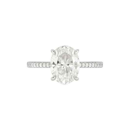 K Oval Cut Moissanite and Diamonds Engagement Ring in 18K Gold