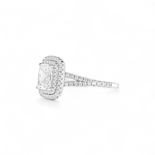 Kylie Radiant Cut Moissanite and Natural Diamond Engagement Ring in 18K Gold