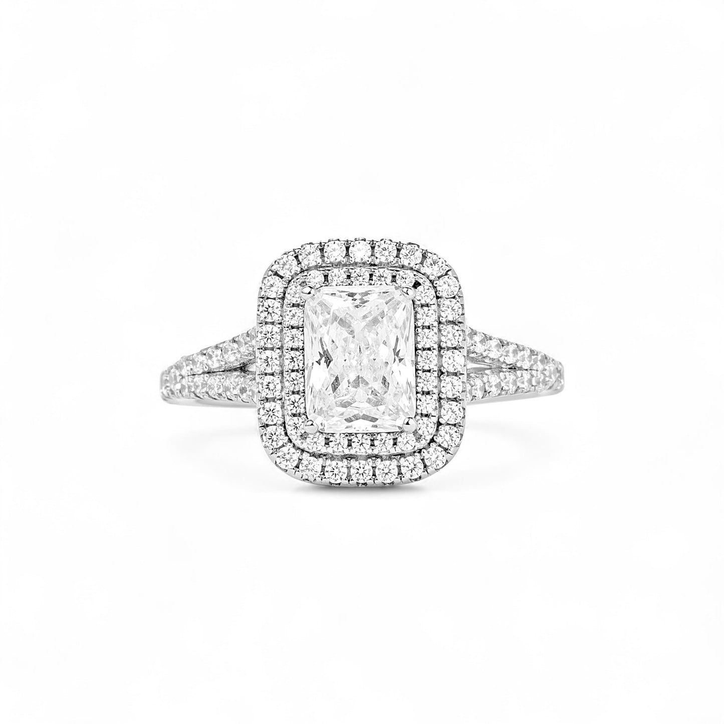 Kylie Radiant Cut Moissanite and Natural Diamond Engagement Ring in 18K Gold