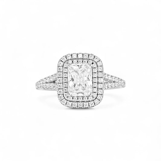 Kylie Radiant Cut Moissanite and Natural Diamond Engagement Ring in 18K Gold