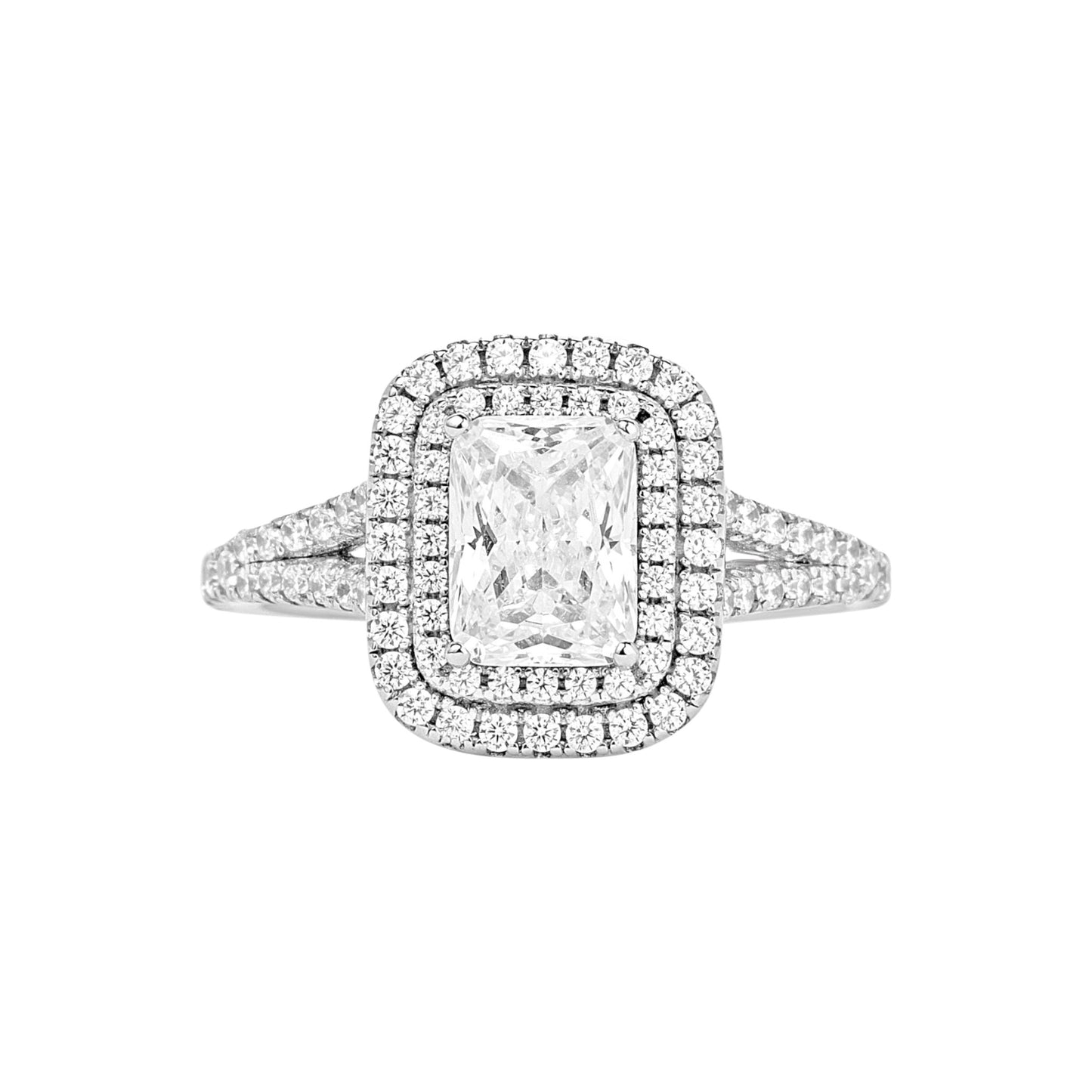 Kylie Radiant Cut Moissanite and Natural Diamond Engagement Ring in 18KT Gold