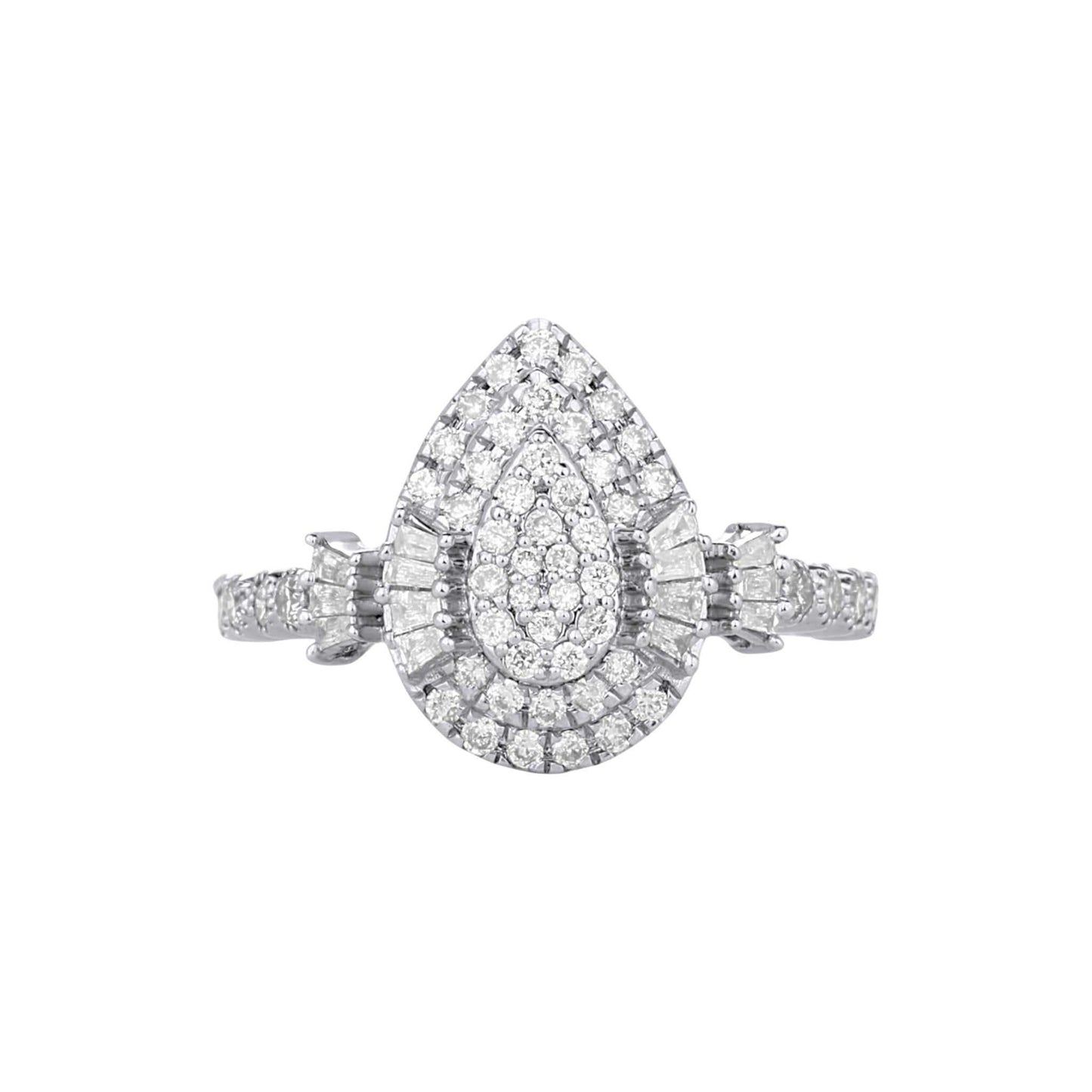 Lucy Pear Cut Diamond engagement ring in 18KT gold with pavé-set diamonds and baguette accents