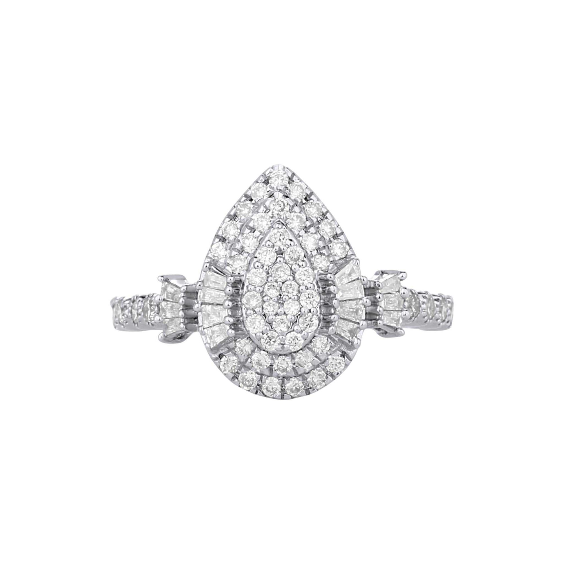 Lucy Pear Cut Diamond engagement ring in 18KT gold with pavé-set diamonds and baguette accents