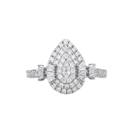 Lucy Pear Cut Diamond engagement ring in 18KT gold with pavé-set diamonds and baguette accents