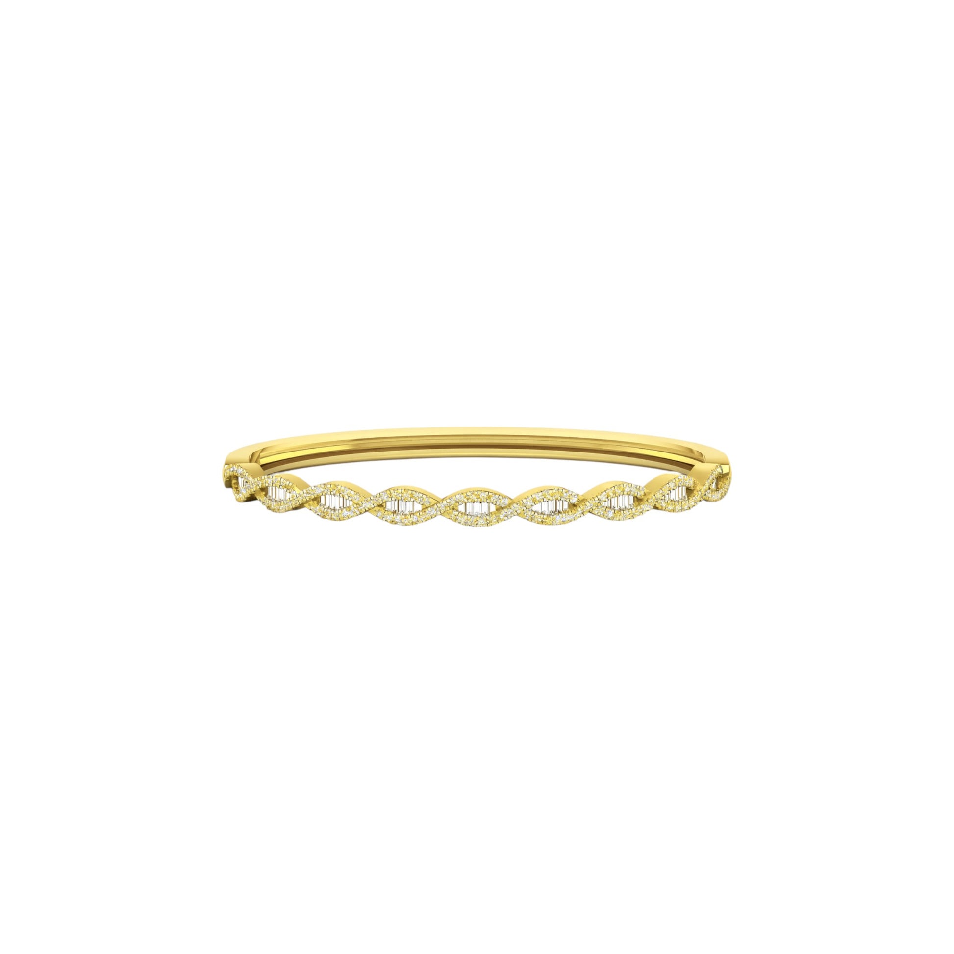 Gold bracelet with intricate design on a white background