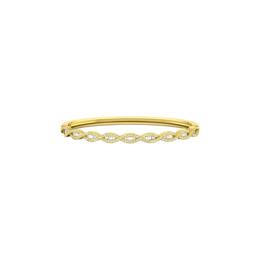 Gold bracelet with intricate design on a white background