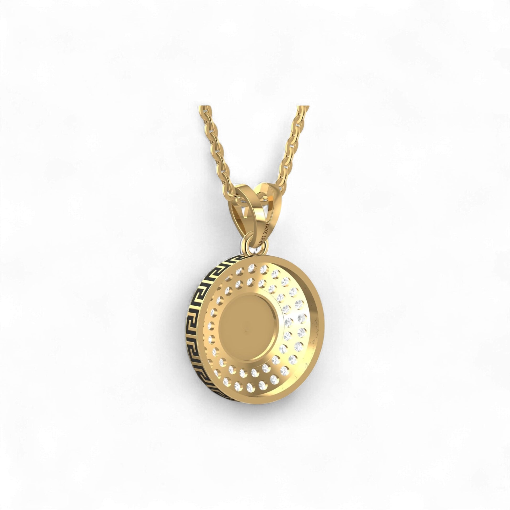 Gold pendant necklace on a white background