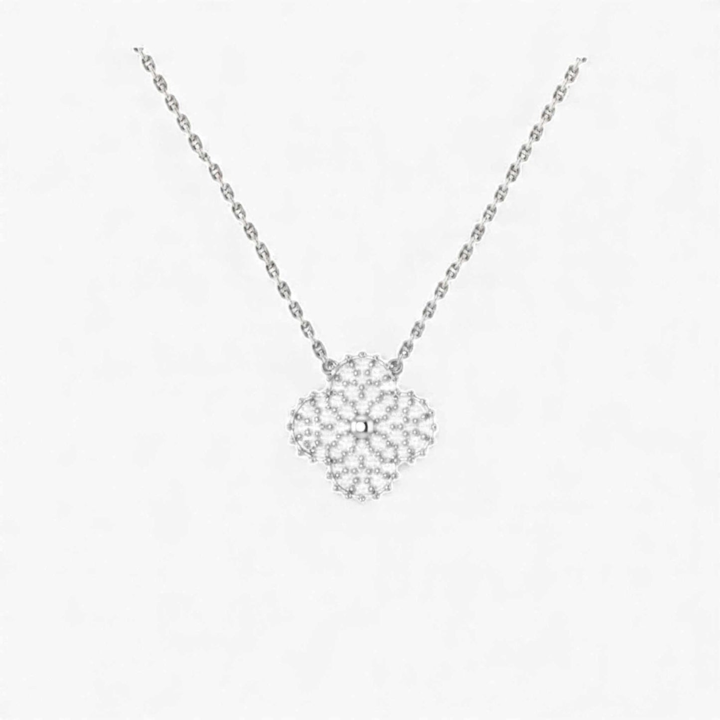 Midball Clover Natural Diamond Necklace in 18KT gold with VVS natural diamonds and clover motif pendant