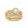 Gold ring with diamond accents on a white background