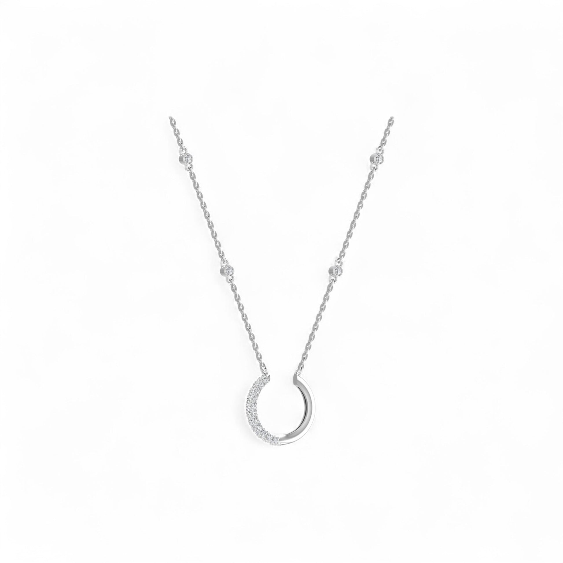 Silver necklace with a unique pendant on a white background