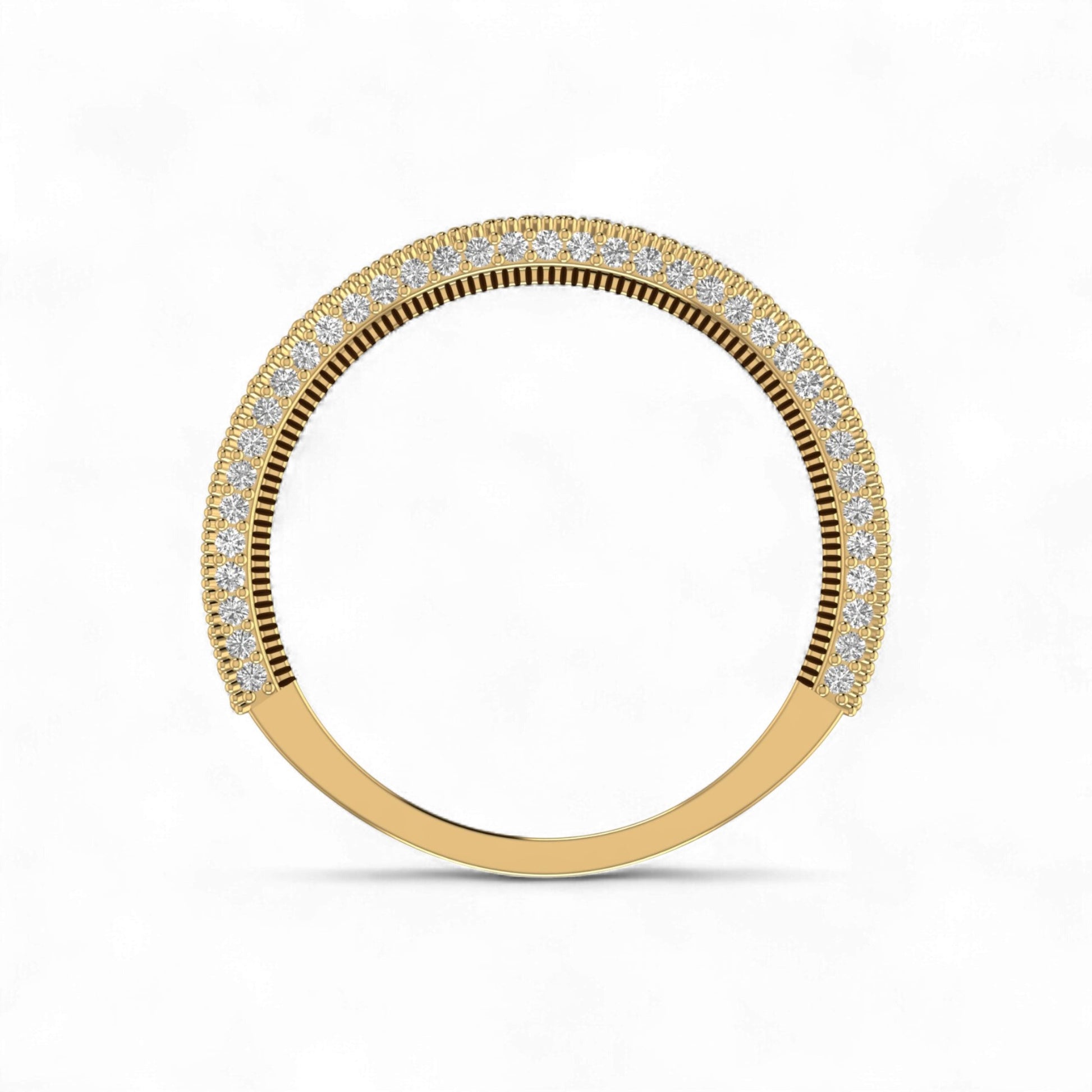 Gold ring with diamond accents on a white background
