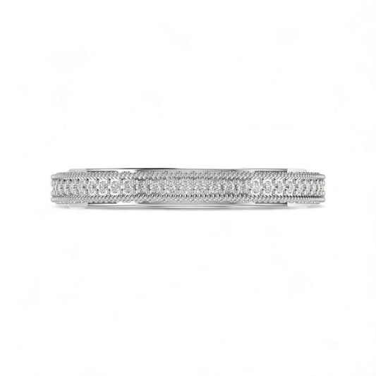 Silver ring with small diamonds on a white background