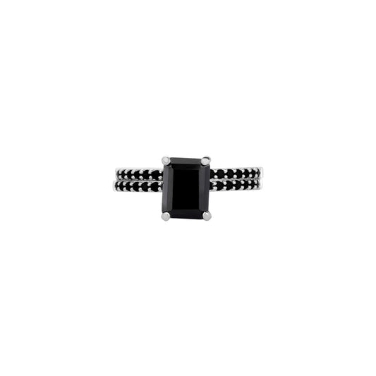 No Halo Black Emerald Cut Bridal Set in 925 Sterling Silver