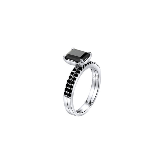 No Halo Black Emerald Cut Bridal Set in 925 Sterling Silver
