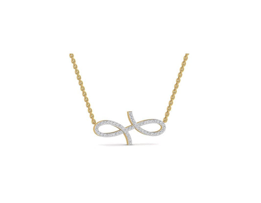 Gold and silver infinity necklace on a white background
