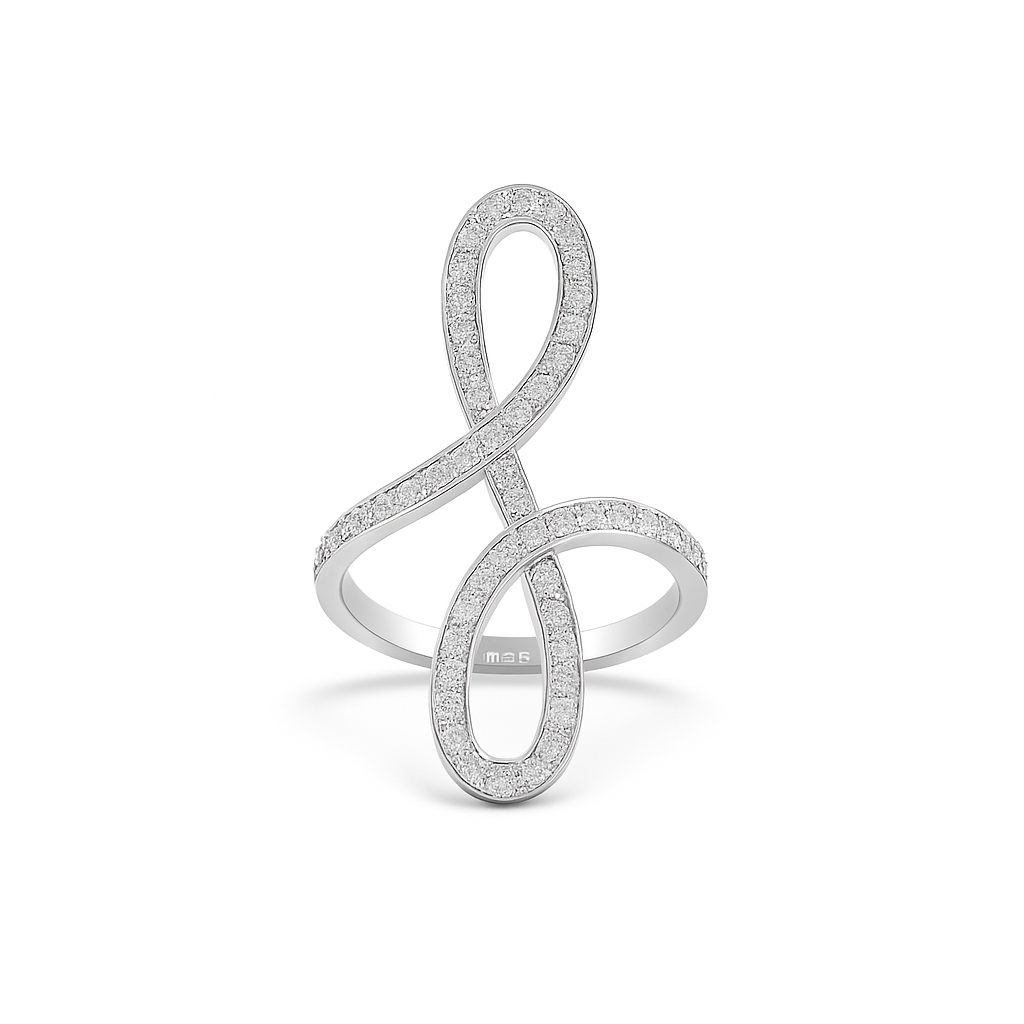 Silver ring with a unique design on a white background