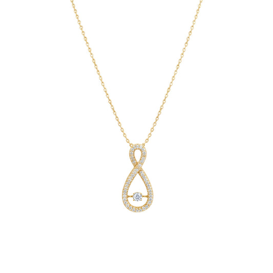 Gold necklace with a diamond pendant on a white background