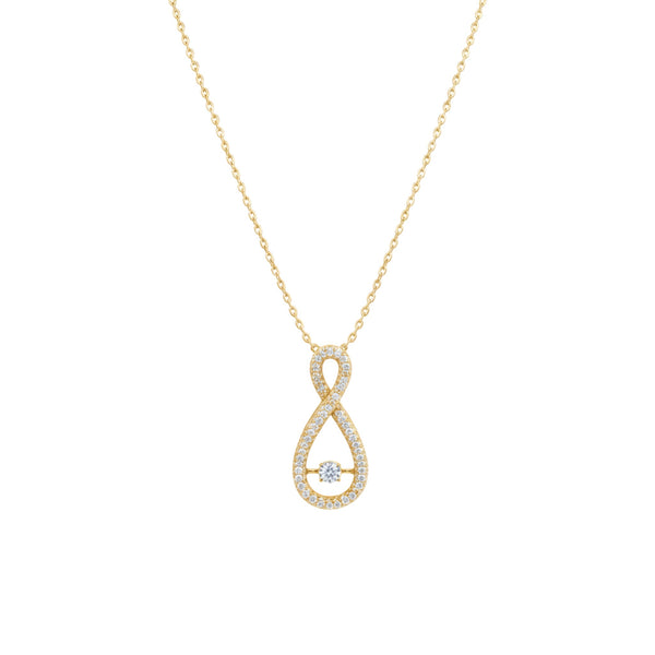 Gold necklace with a diamond pendant on a white background