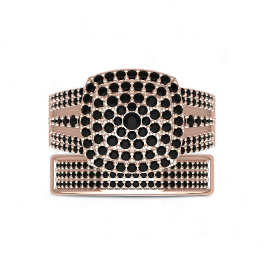 Omoni Cushion Cut Cluster Black Diamond Bride Set in 18KT Gold