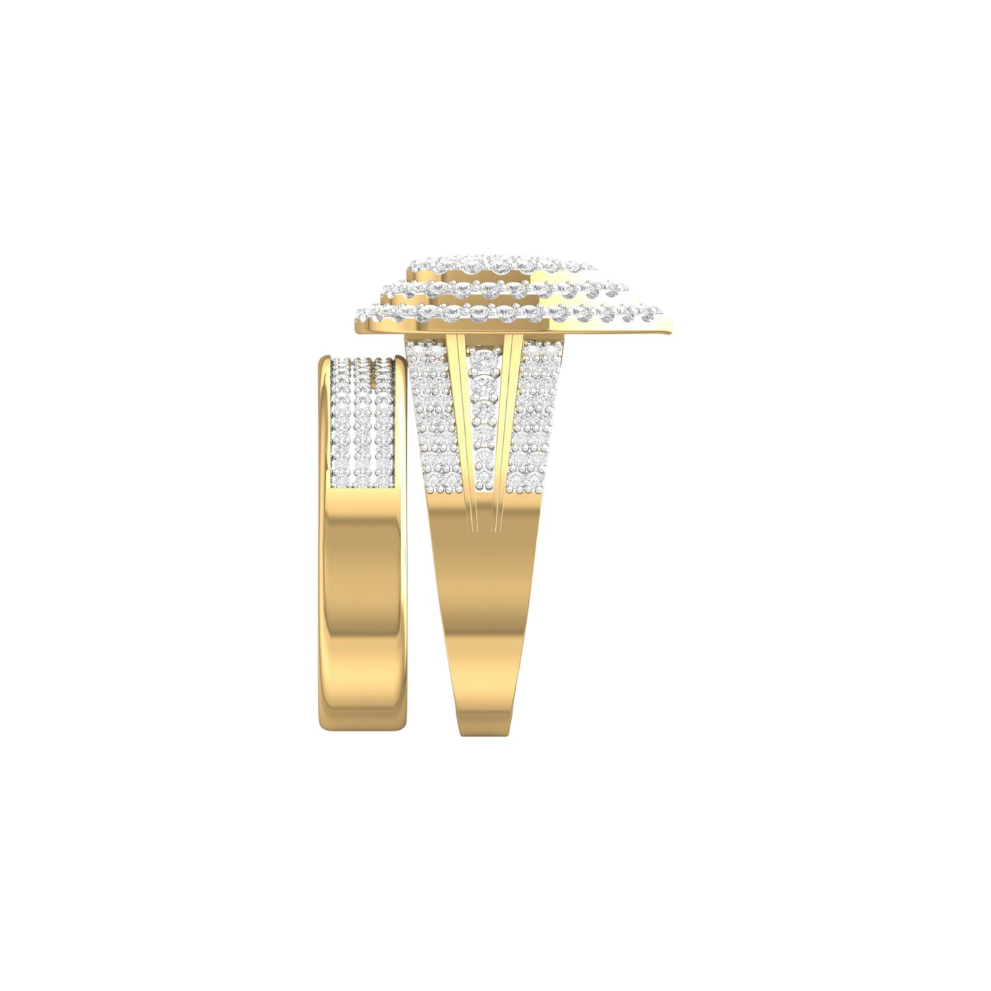 Gold hoop earrings with embedded diamonds on a white background