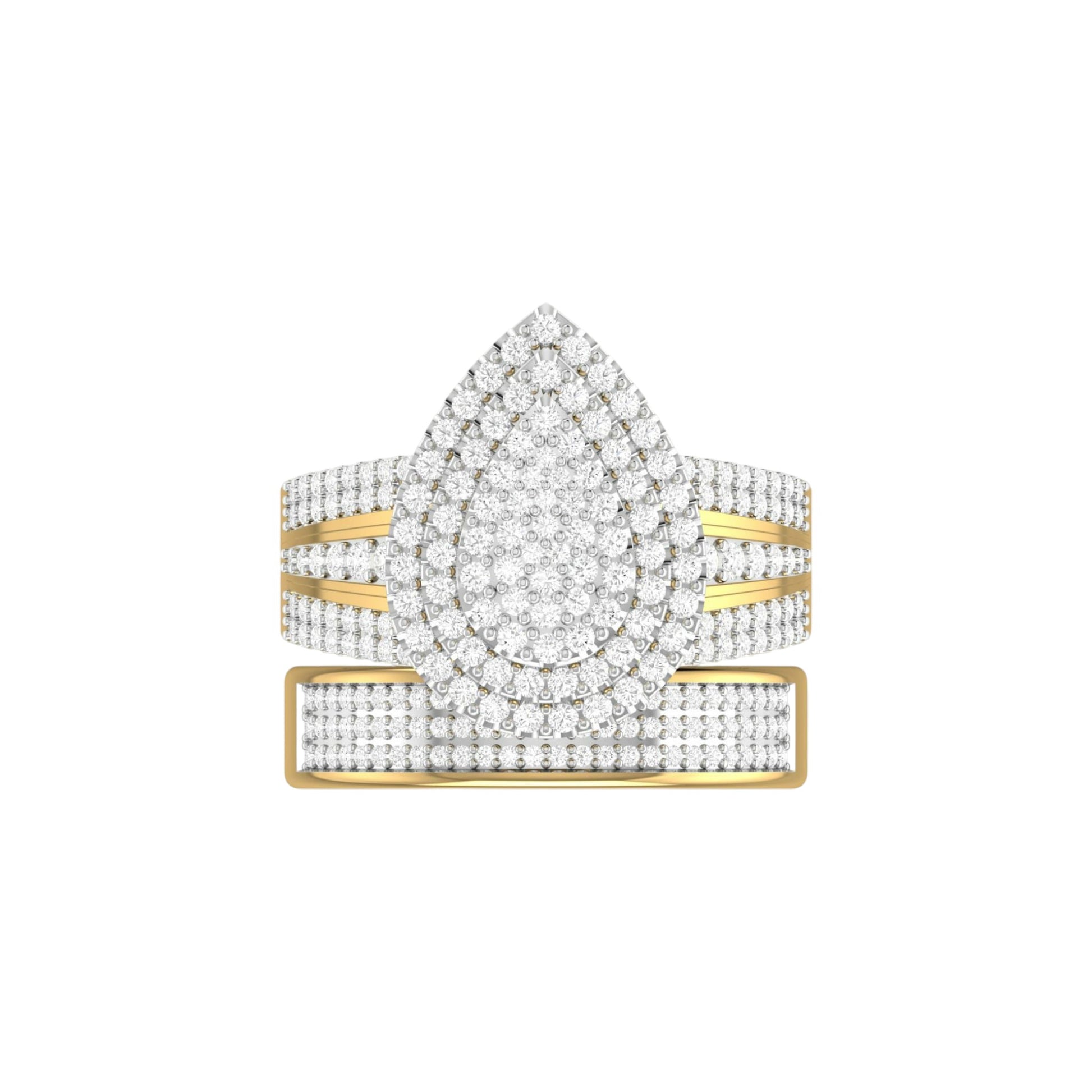 Diamond ring with gold accents on a white background