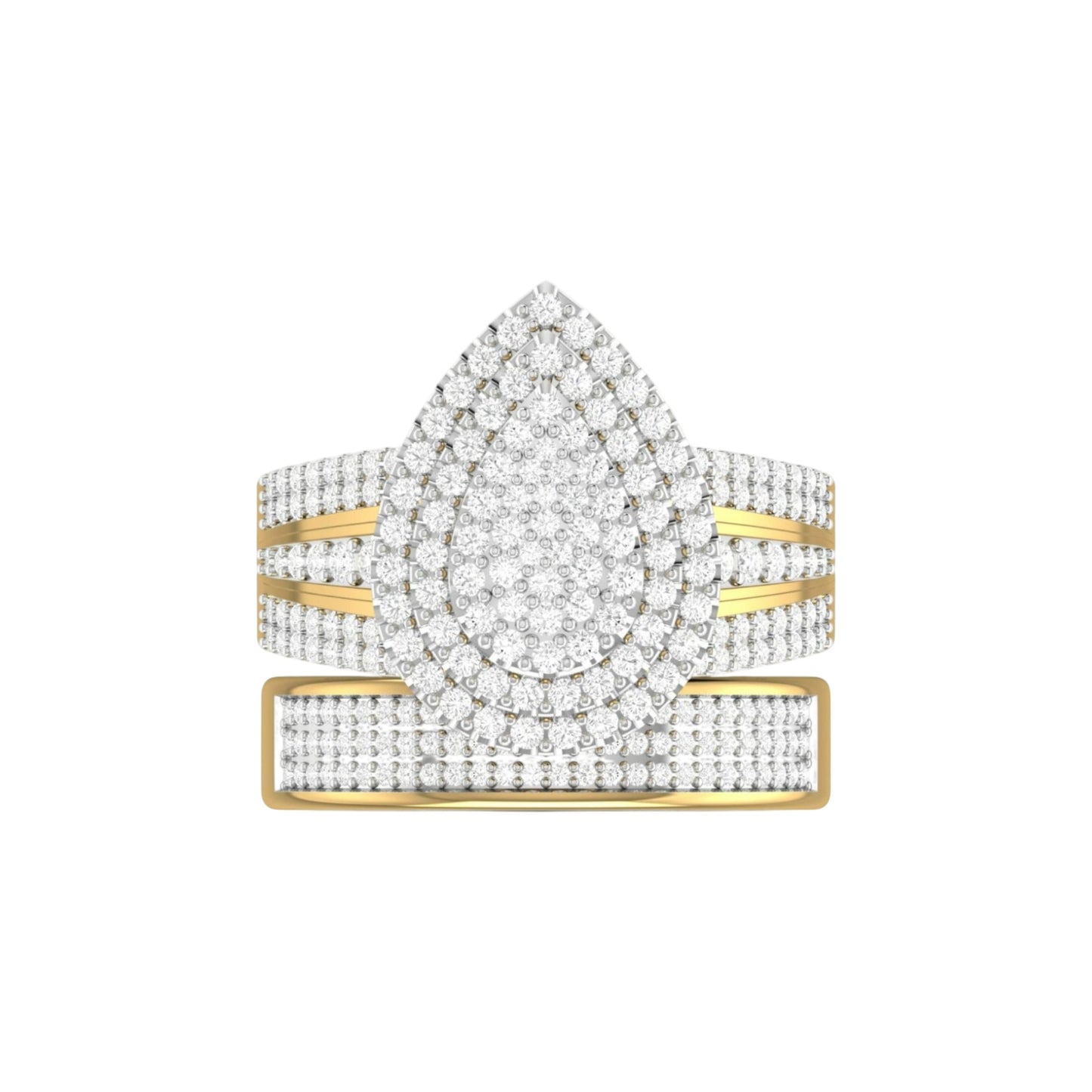 Omoni Pear Cut Natural Diamond Cluster Bride Set 18KT Gold