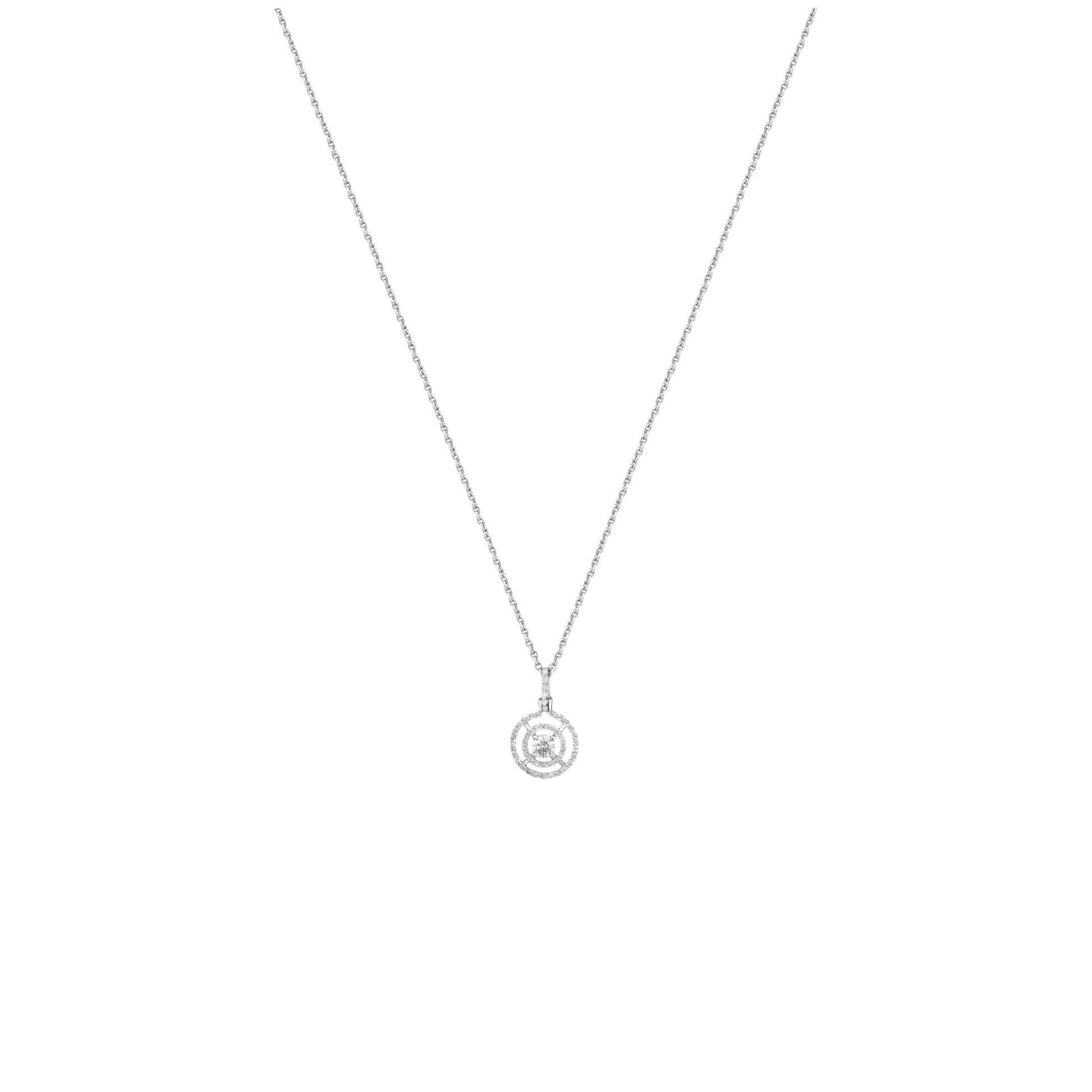 Orbit Natural Diamond Necklace in 18KT gold with round center diamond and orbiting diamond accents