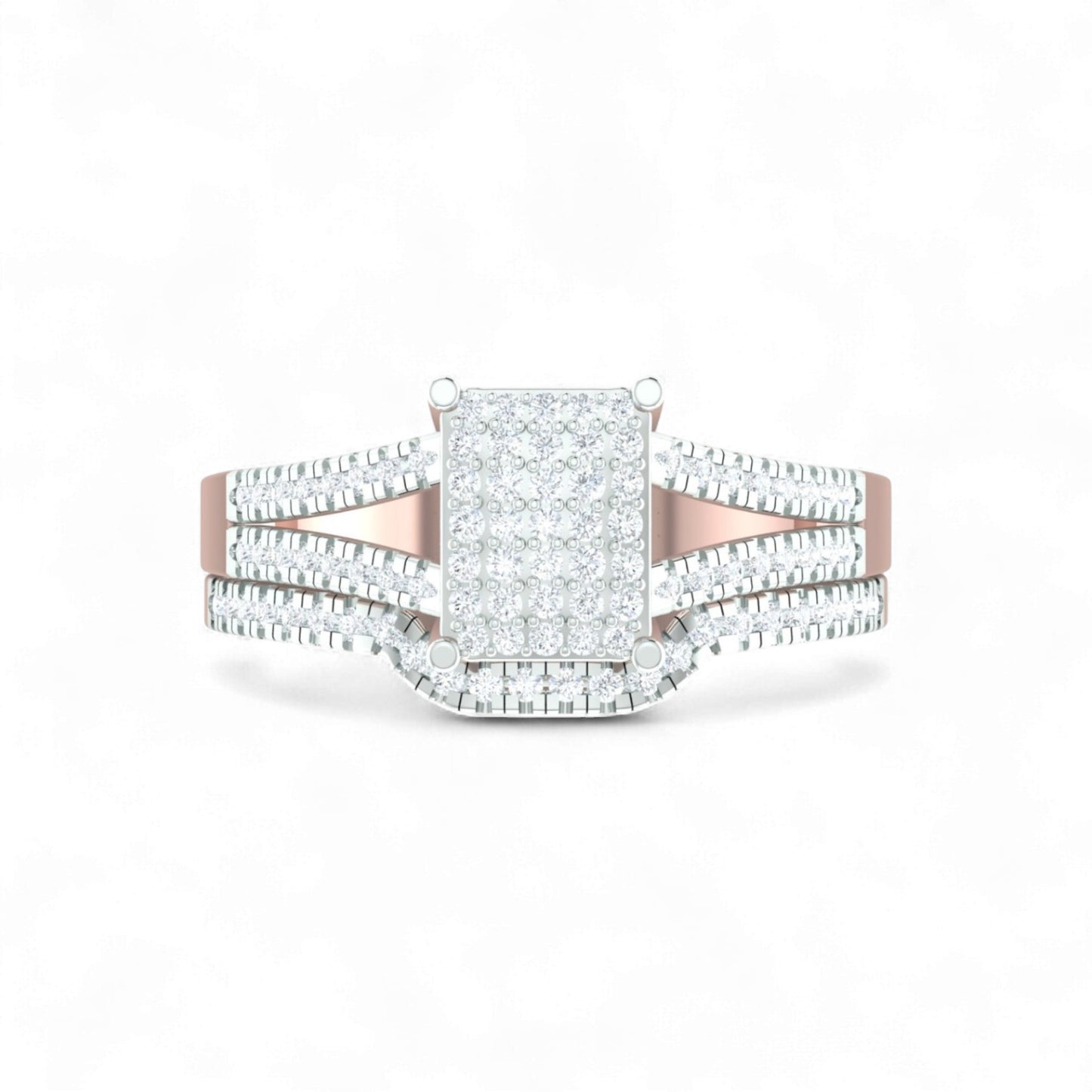 Precious Radiant Cut Natural Diamond Cluster Bride Set in 18KT Gold