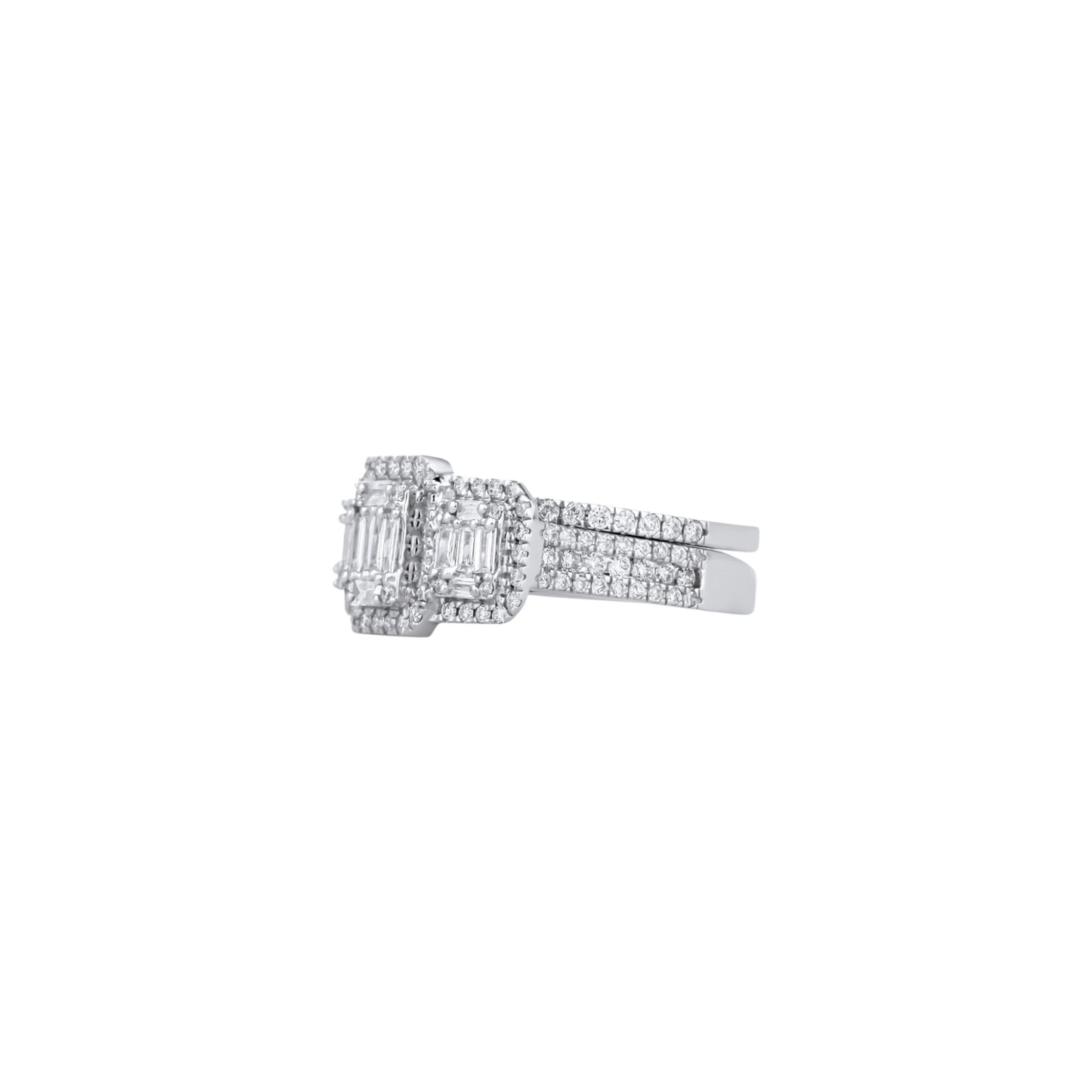 Royal Trinity Baguette Natural Diamond Bride Set in 18K Gold