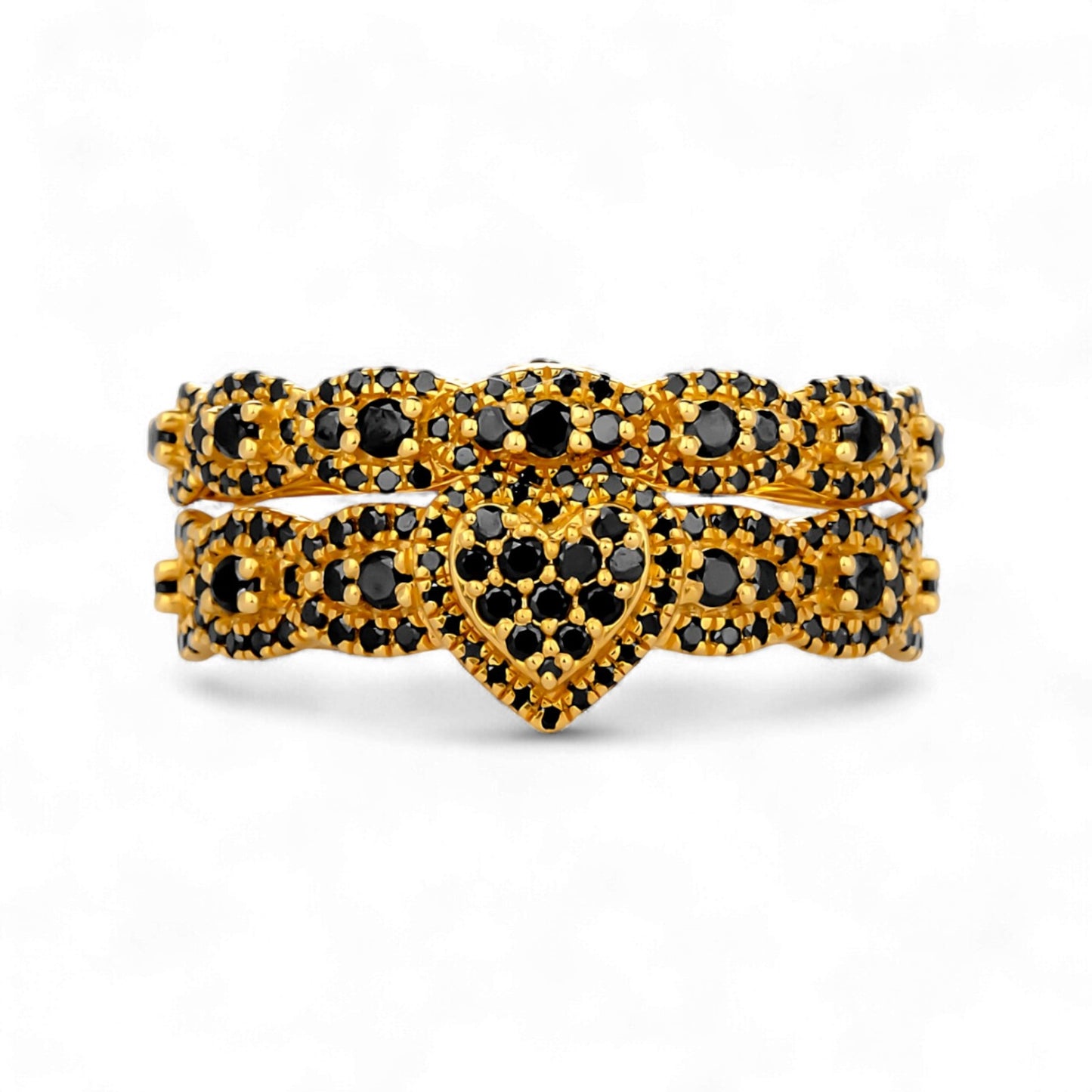 Ruby Heart Cut Black Diamond Cluster Bride Set in 18KT Gold