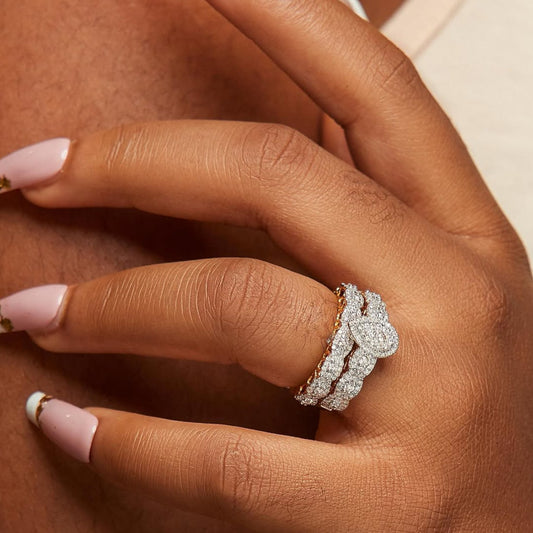 Ruby Pear Cut Diamond Cluster Bride Set in 18KT Gold