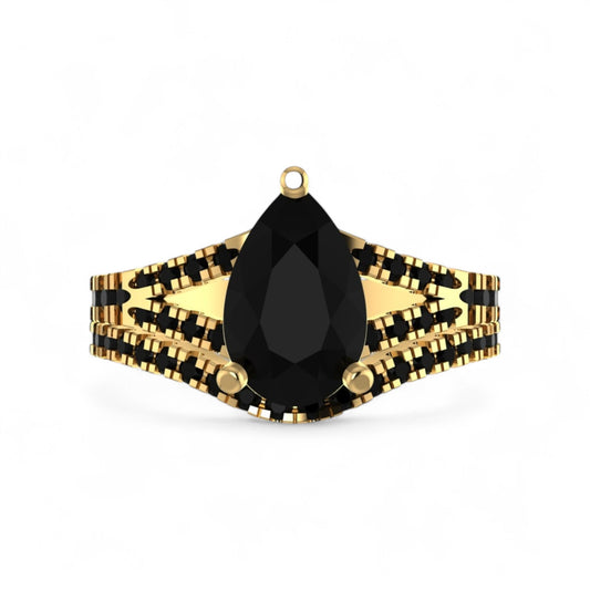 Split Shank Pear Cut Black Natural Diamond Bride Set in 18K Gold
