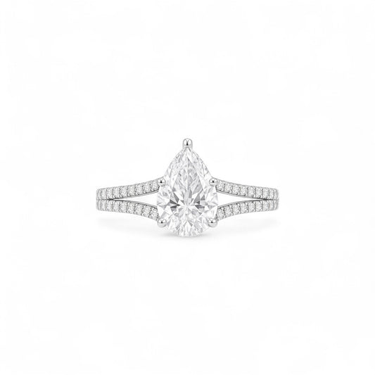 Split Shank Pear Cut Moissanite Engagement Ring in 925 Sterling Silver