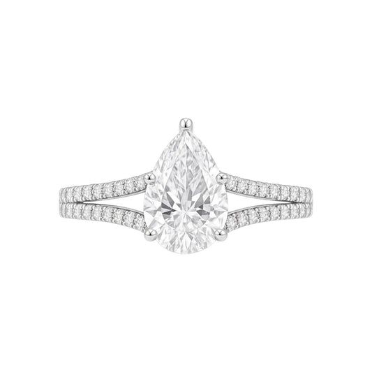 Split Shank Pear Cut Moissanite Engagement Ring in 925 Sterling Silver