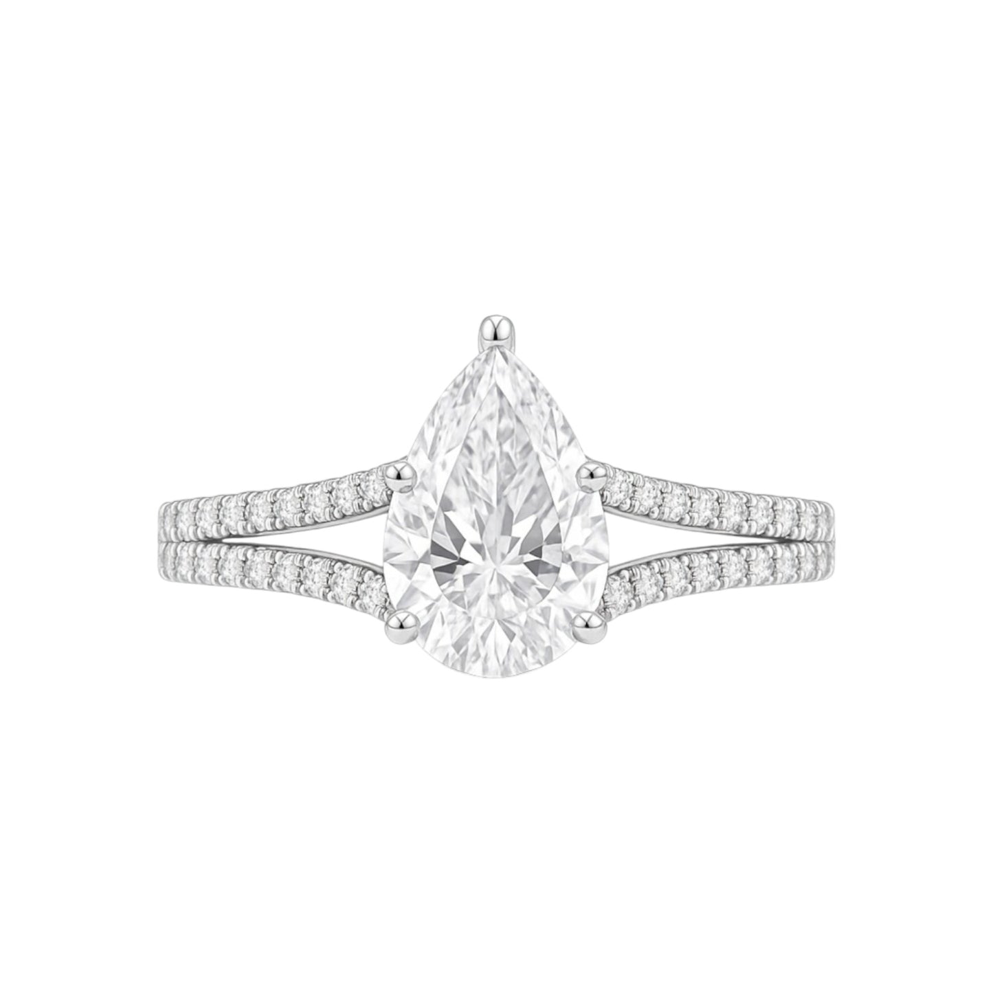 Split Shank Pear Cut CZ Engagement Ring in 925 Sterling Silver