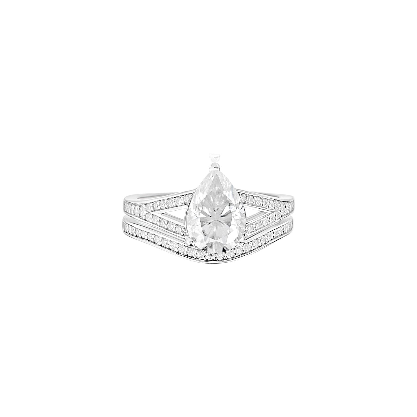 Split Shank Pear Cut Natural Diamond Bride Set in 18K Gold