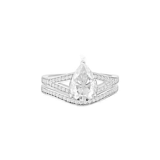 Split Shank Pear Cut CZ Bride Set in 10K Gold