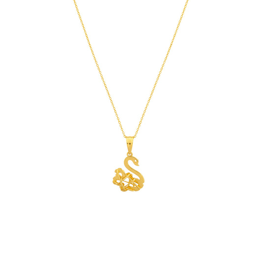 Gold necklace with a unique pendant on a white background
