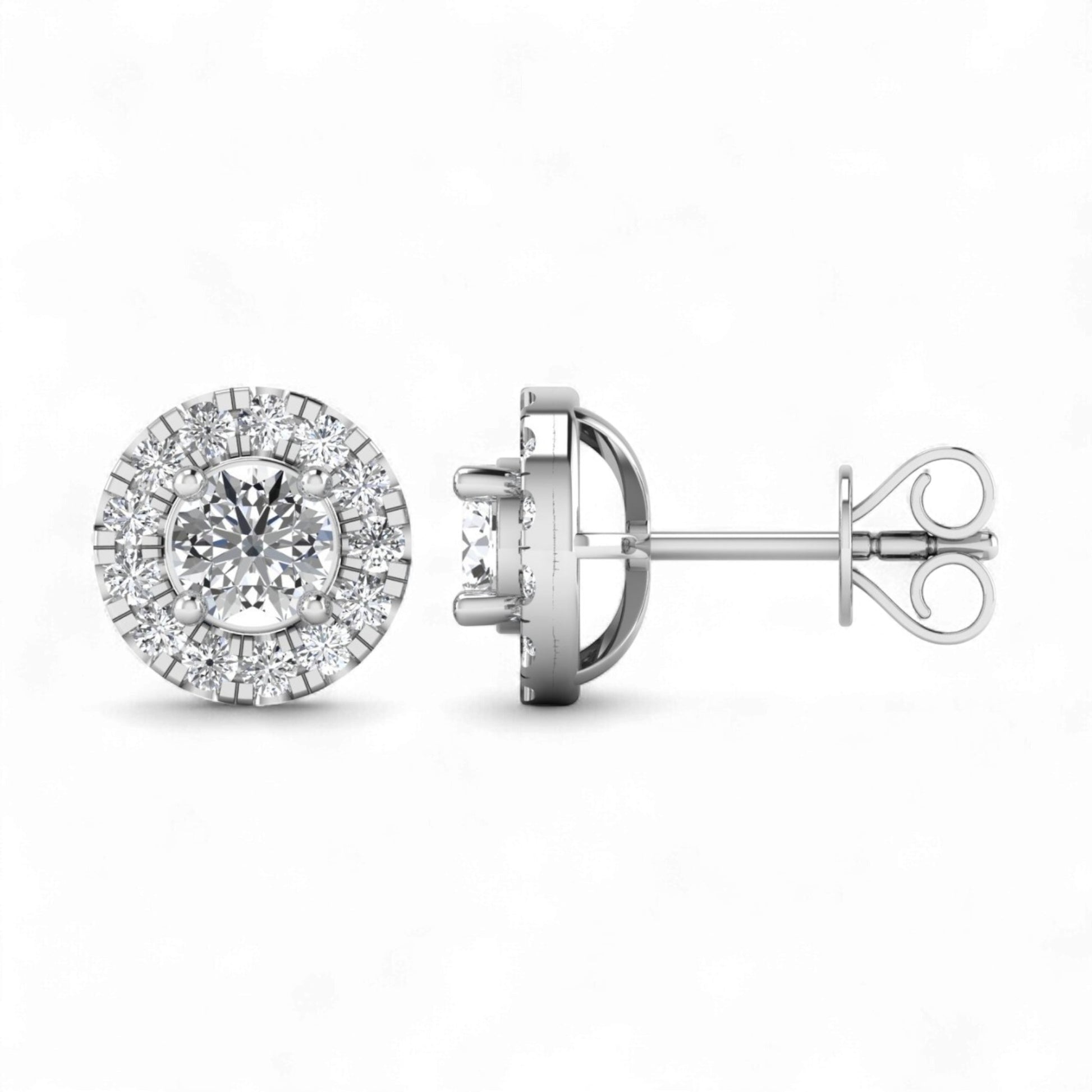 Diamond stud earrings on a white background