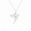 Silver fairy pendant necklace on a white background