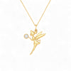Gold fairy pendant necklace on a white background